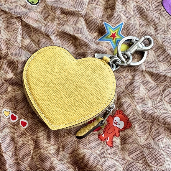 Coach Yellow Heart Keychain pouch wallet with Silver Accents - Picture 4 of 5